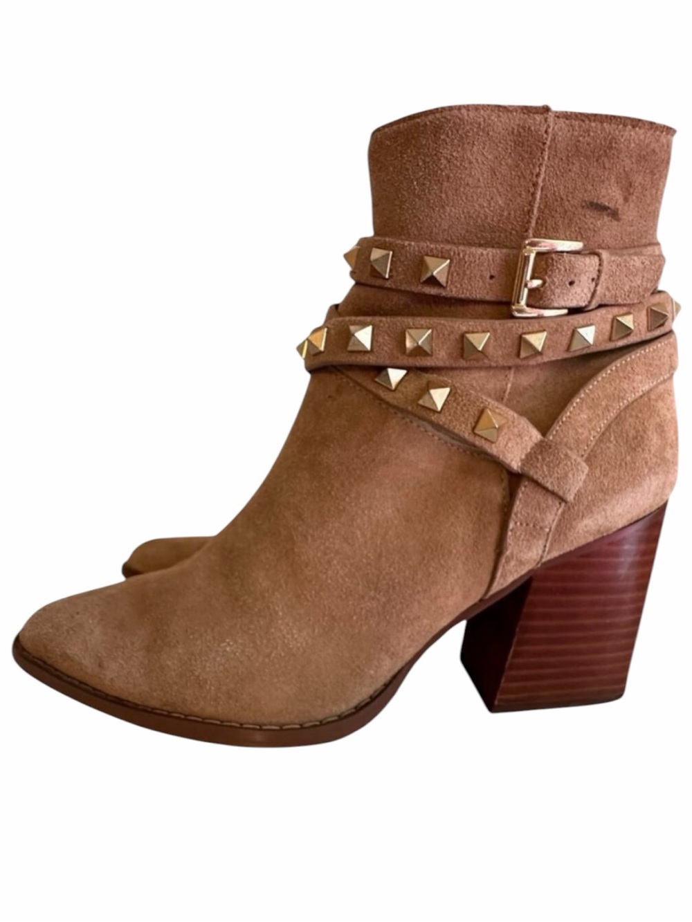 Steve Madden Cala Suede Studded Western Ankle Boots Tan 9